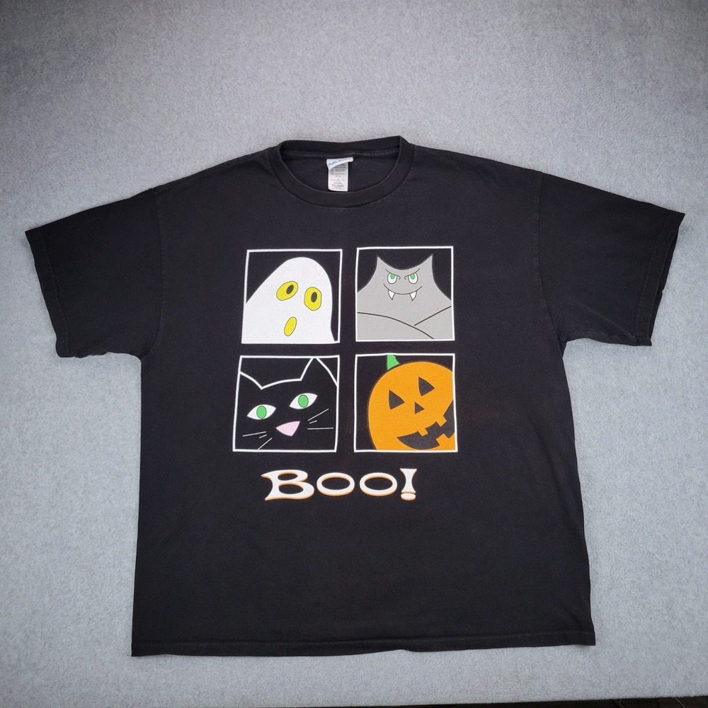 Bobbie Brooks Halloween Graphic T-Shirt Women XL Black Boo Ghost Pumpkin Cat